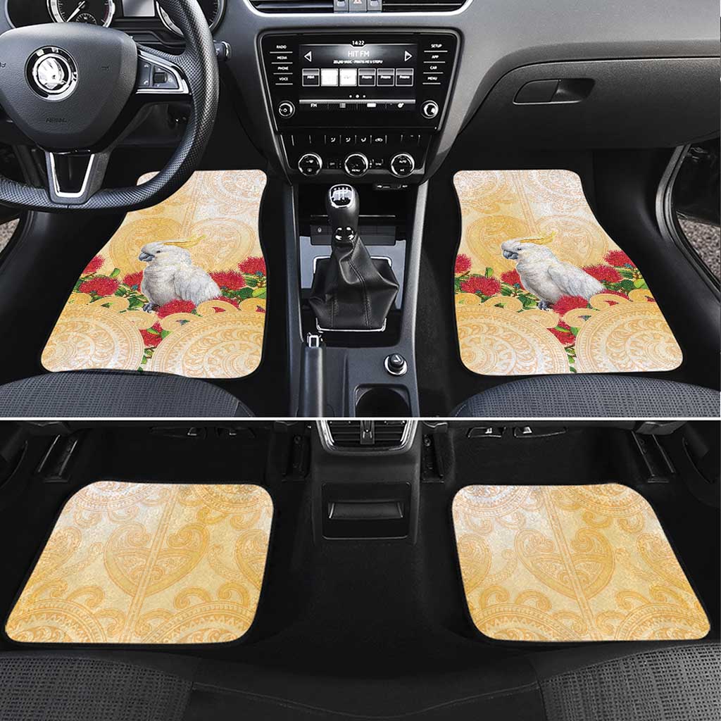 New Zealand Aotearoa Cockatoo Car Mats Maori Pattern With Pohutukawa Flowers