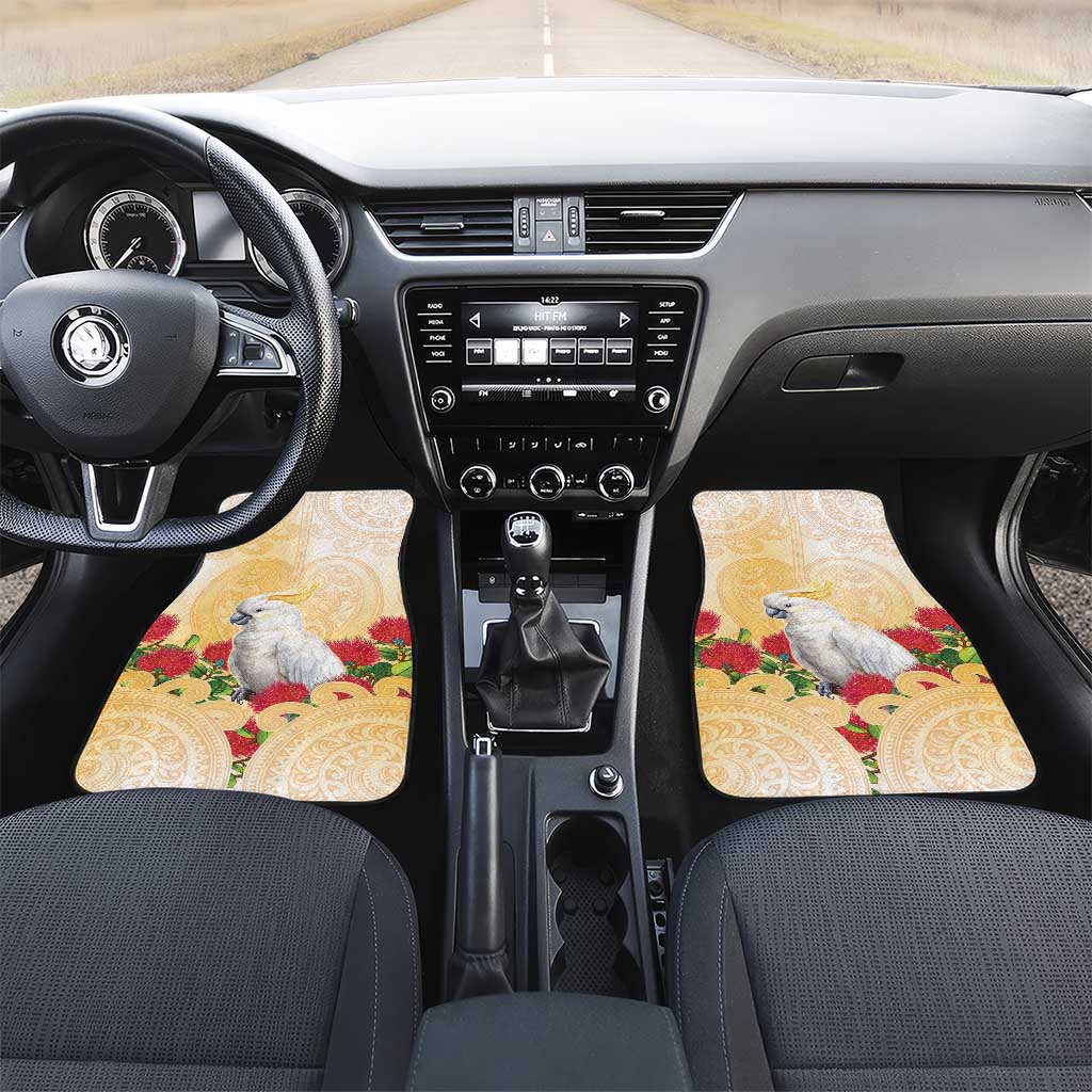 New Zealand Aotearoa Cockatoo Car Mats Maori Pattern With Pohutukawa Flowers