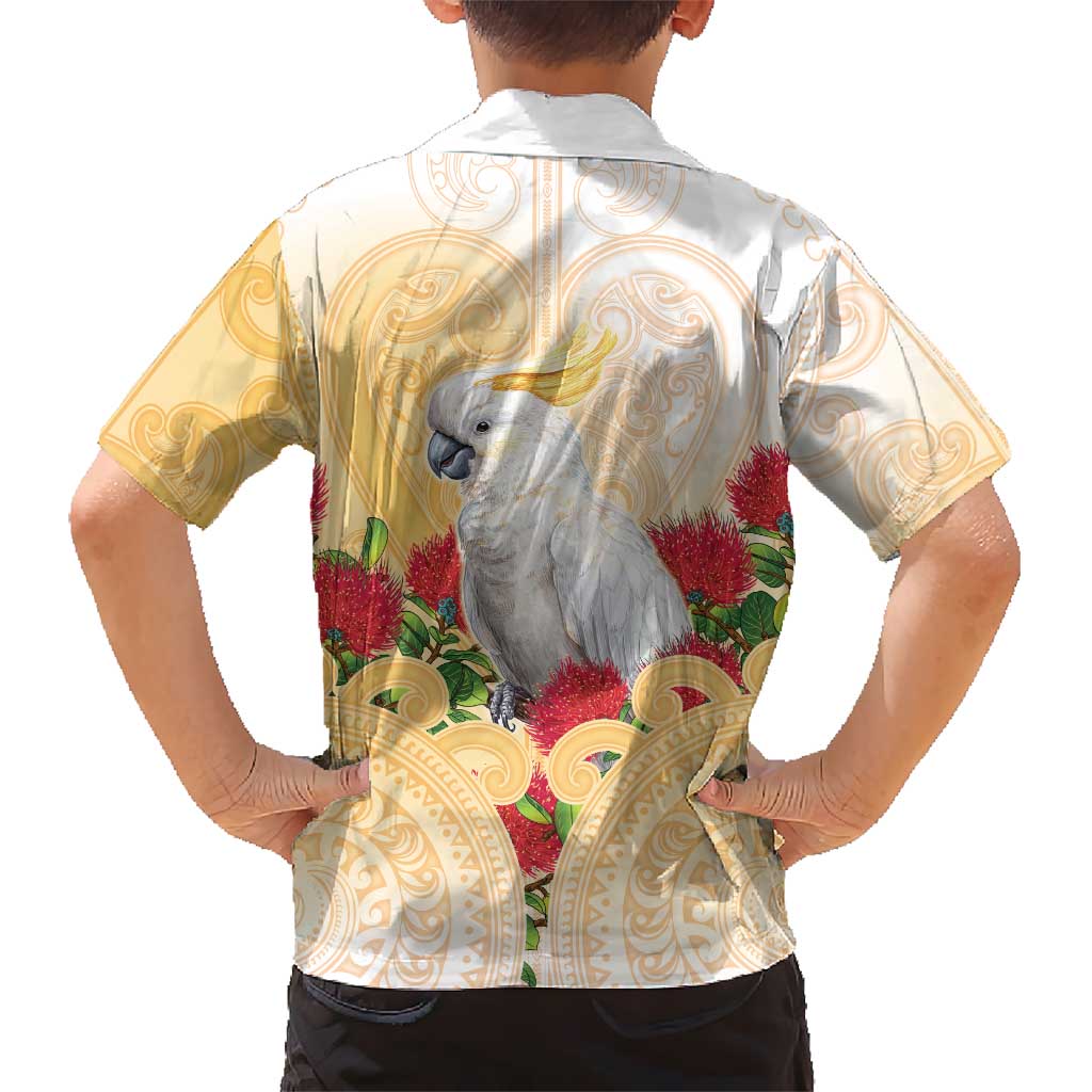 New Zealand Aotearoa Cockatoo Family Matching Mermaid Dress and Hawaiian Shirt Maori Pattern With Pohutukawa Flowers LT05 - Polynesian Pride