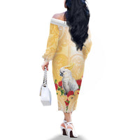New Zealand Aotearoa Cockatoo Family Matching Off The Shoulder Long Sleeve Dress and Hawaiian Shirt Maori Pattern With Pohutukawa Flowers LT05 - Polynesian Pride