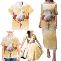 New Zealand Aotearoa Cockatoo Family Matching Puletasi and Hawaiian Shirt Maori Pattern With Pohutukawa Flowers LT05 - Polynesian Pride