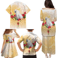 New Zealand Aotearoa Cockatoo Family Matching Puletasi and Hawaiian Shirt Maori Pattern With Pohutukawa Flowers LT05 - Polynesian Pride