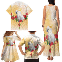 New Zealand Aotearoa Cockatoo Family Matching Tank Maxi Dress and Hawaiian Shirt Maori Pattern With Pohutukawa Flowers LT05 - Polynesian Pride