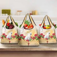 New Zealand Aotearoa Cockatoo Grocery Bag Maori Pattern With Pohutukawa Flowers