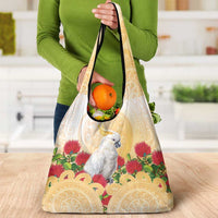 New Zealand Aotearoa Cockatoo Grocery Bag Maori Pattern With Pohutukawa Flowers