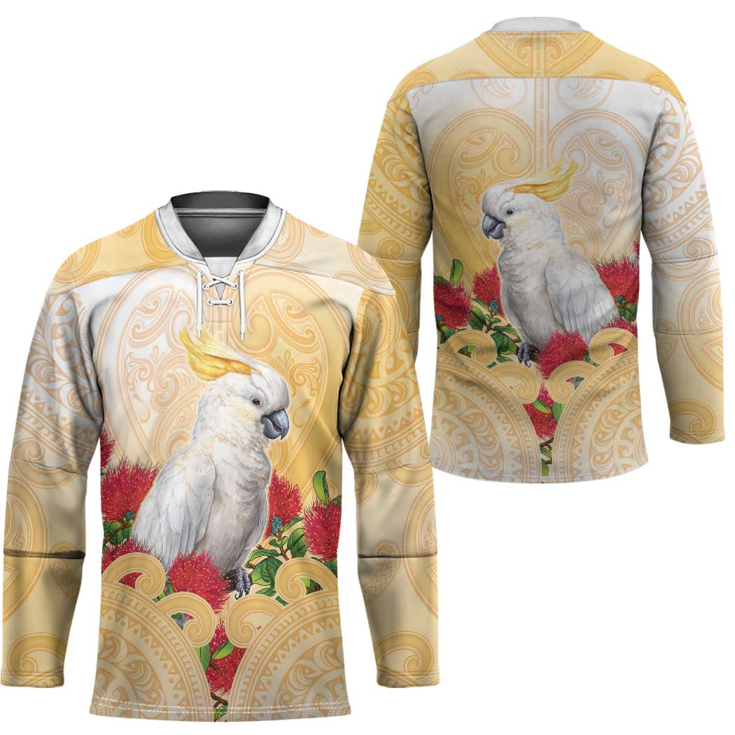 New Zealand Aotearoa Cockatoo Hockey Jersey Maori Pattern With Pohutukawa Flowers