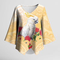 New Zealand Aotearoa Cockatoo Kimono Sleeve Blouse Maori Pattern With Pohutukawa Flowers
