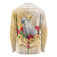 New Zealand Aotearoa Cockatoo Long Sleeve Shirt Maori Pattern With Pohutukawa Flowers LT05 - Polynesian Pride