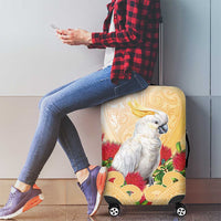 New Zealand Aotearoa Cockatoo Luggage Cover Maori Pattern With Pohutukawa Flowers