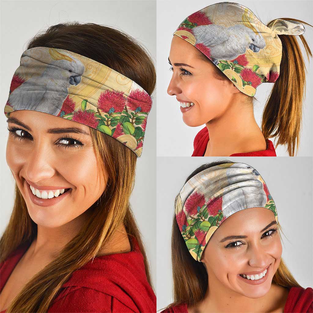 New Zealand Aotearoa Cockatoo Neck Gaiter Maori Pattern With Pohutukawa Flowers