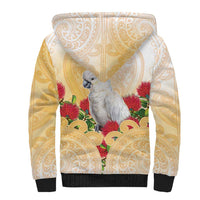 New Zealand Aotearoa Cockatoo Sherpa Hoodie Maori Pattern With Pohutukawa Flowers LT05 - Polynesian Pride