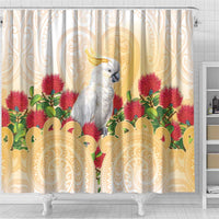 New Zealand Aotearoa Cockatoo Shower Curtain Maori Pattern With Pohutukawa Flowers