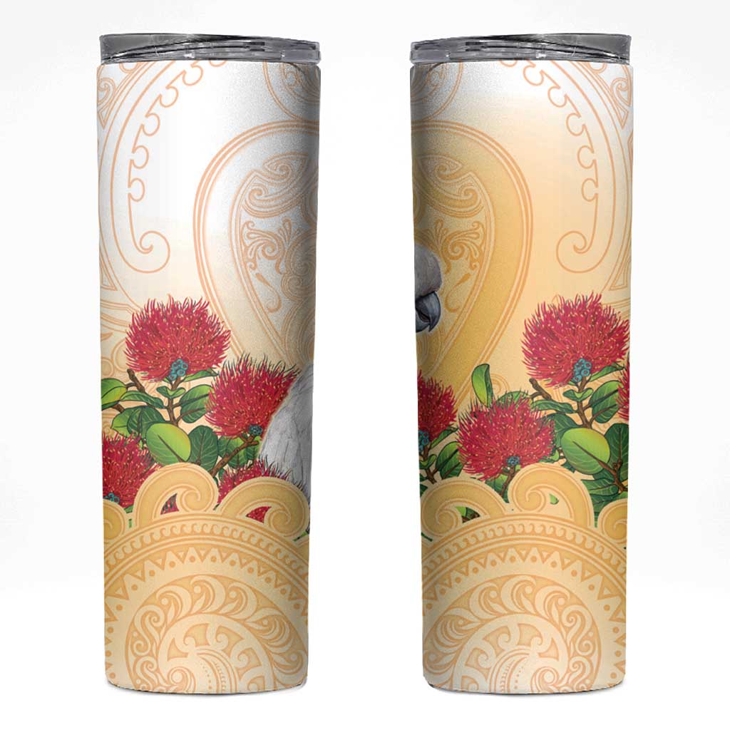 New Zealand Aotearoa Cockatoo Skinny Tumbler Maori Pattern With Pohutukawa Flowers