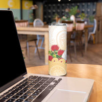 New Zealand Aotearoa Cockatoo Skinny Tumbler Maori Pattern With Pohutukawa Flowers LT05 - Polynesian Pride