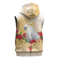 New Zealand Aotearoa Cockatoo Sleeveless Zip Hoodie Maori Pattern With Pohutukawa Flowers LT05 - Polynesian Pride
