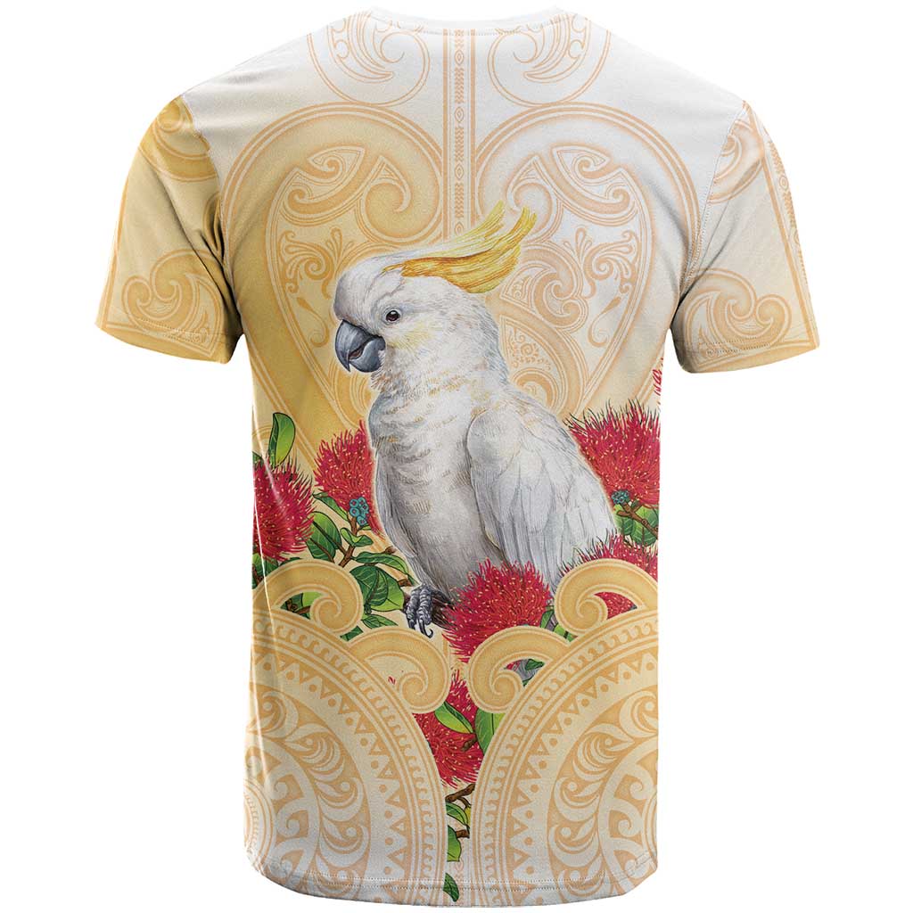 New Zealand Aotearoa Cockatoo T Shirt Maori Pattern With Pohutukawa Flowers