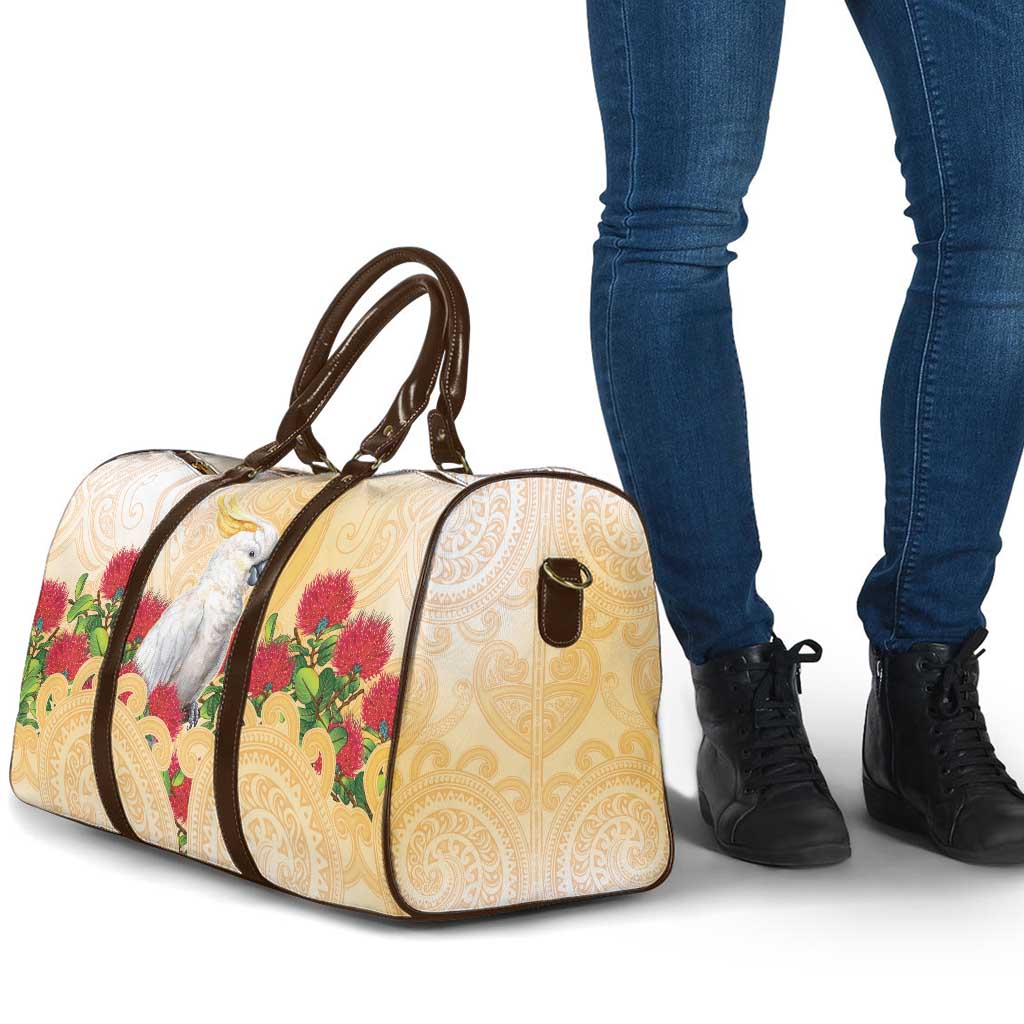 New Zealand Aotearoa Cockatoo Travel Bag Maori Pattern With Pohutukawa Flowers LT05 - Polynesian Pride