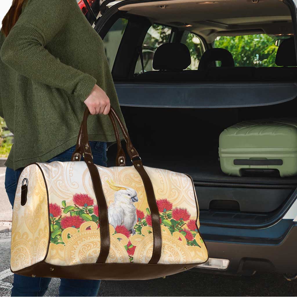 New Zealand Aotearoa Cockatoo Travel Bag Maori Pattern With Pohutukawa Flowers LT05 - Polynesian Pride