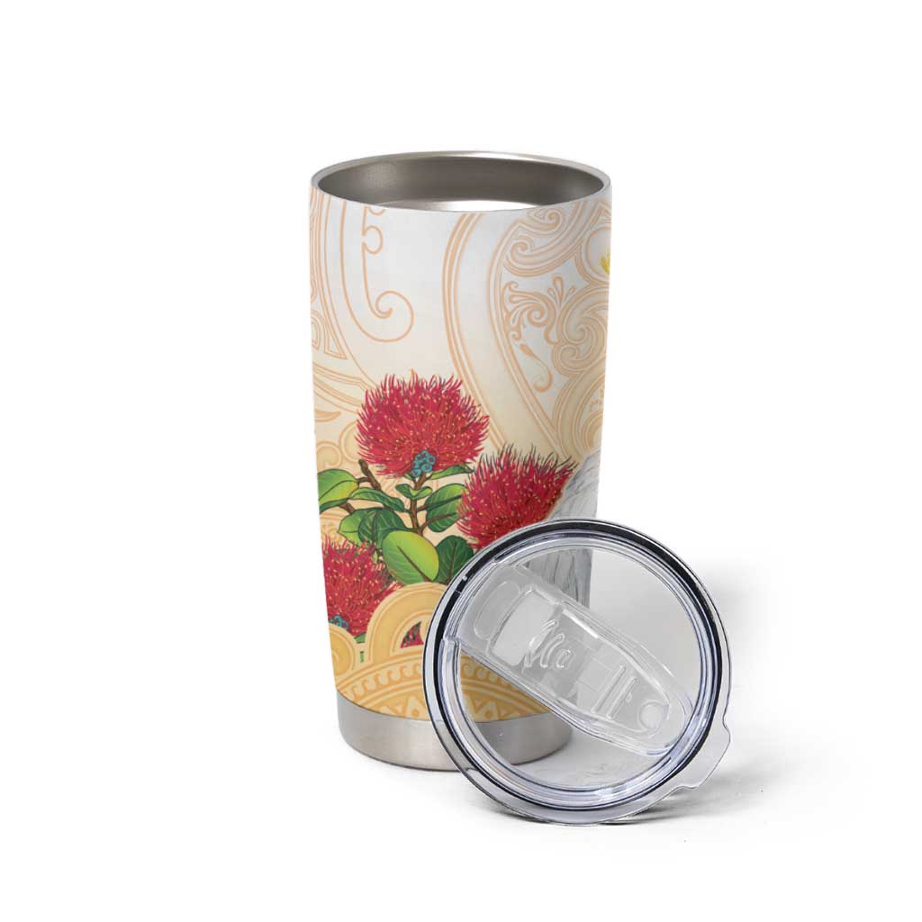 New Zealand Aotearoa Cockatoo Tumbler Cup Maori Pattern With Pohutukawa Flowers
