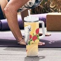 New Zealand Aotearoa Cockatoo Tumbler With Handle Maori Pattern With Pohutukawa Flowers