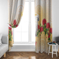New Zealand Aotearoa Cockatoo Window Curtain Maori Pattern With Pohutukawa Flowers