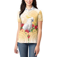 New Zealand Aotearoa Cockatoo Women Polo Shirt Maori Pattern With Pohutukawa Flowers LT05 - Polynesian Pride