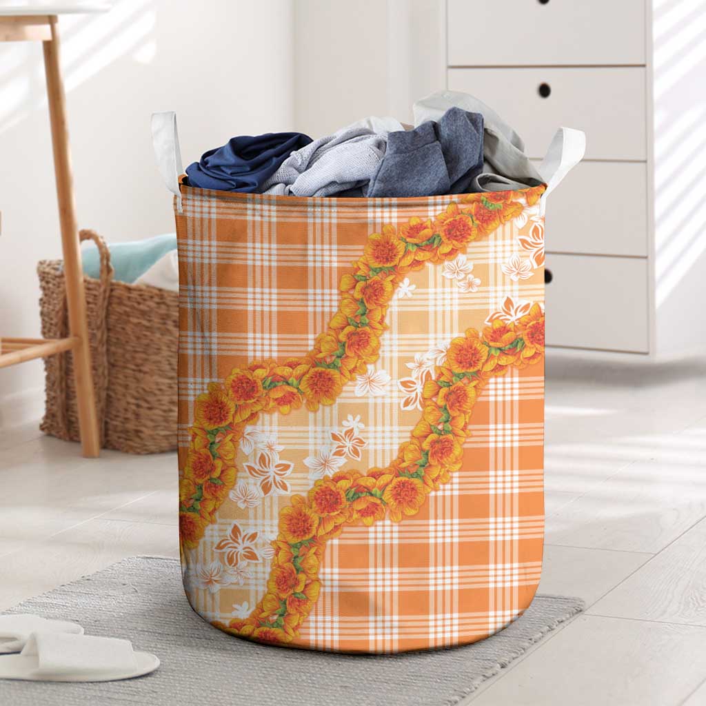 Orange Hawaii Palaka Laundry Basket Hawaiian Ilima Lei
