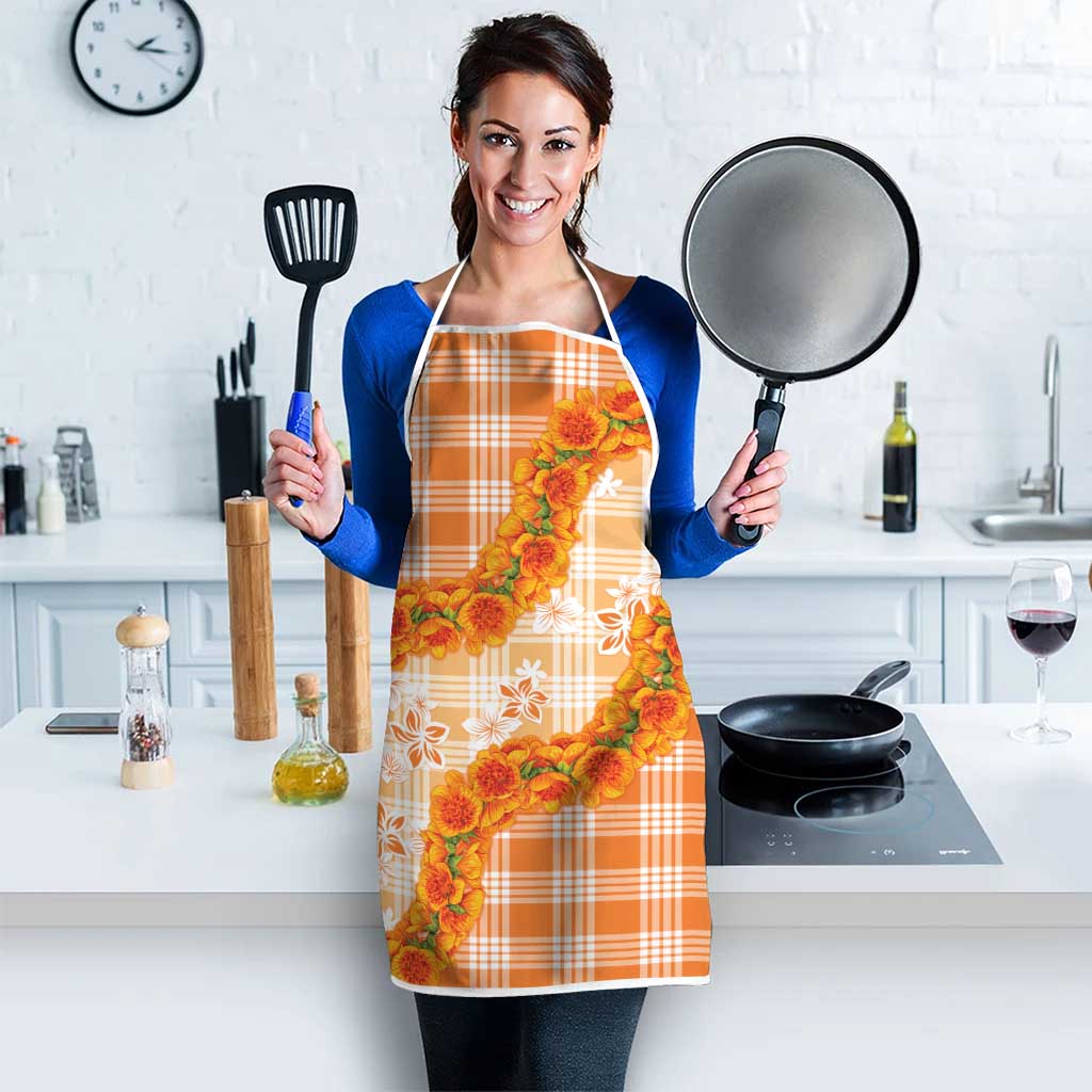 Orange Hawaii Palaka Apron Hawaiian Ilima Lei