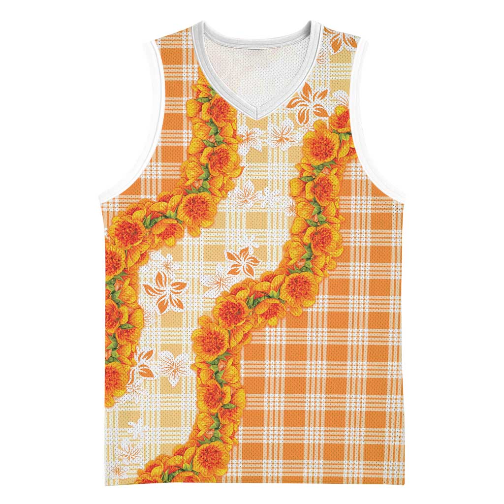 Orange Hawaii Palaka Basketball Jersey Hawaiian Ilima Lei