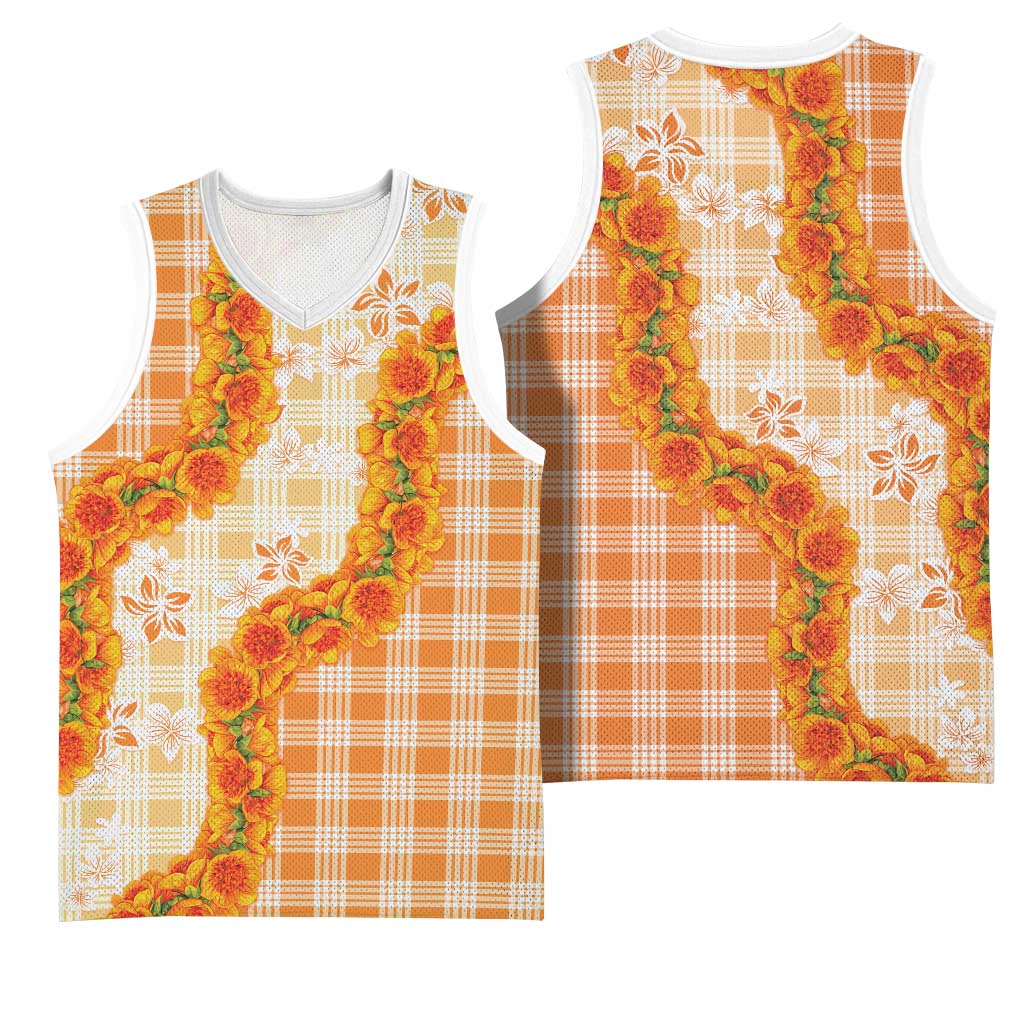 Orange Hawaii Palaka Basketball Jersey Hawaiian Ilima Lei