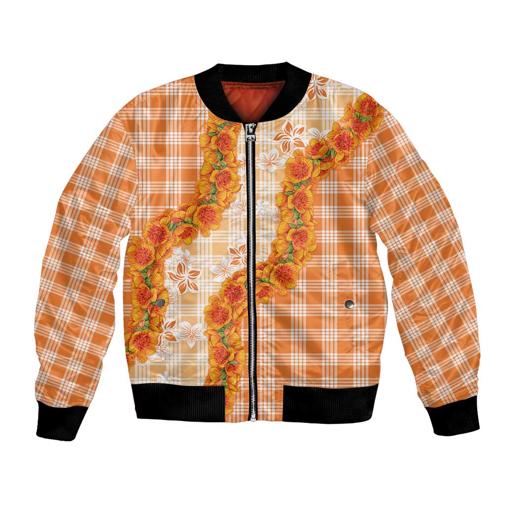 Orange Hawaii Palaka Bomber Jacket Hawaiian Ilima Lei
