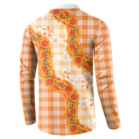 Orange Hawaii Palaka Button Sweatshirt Hawaiian Ilima Lei