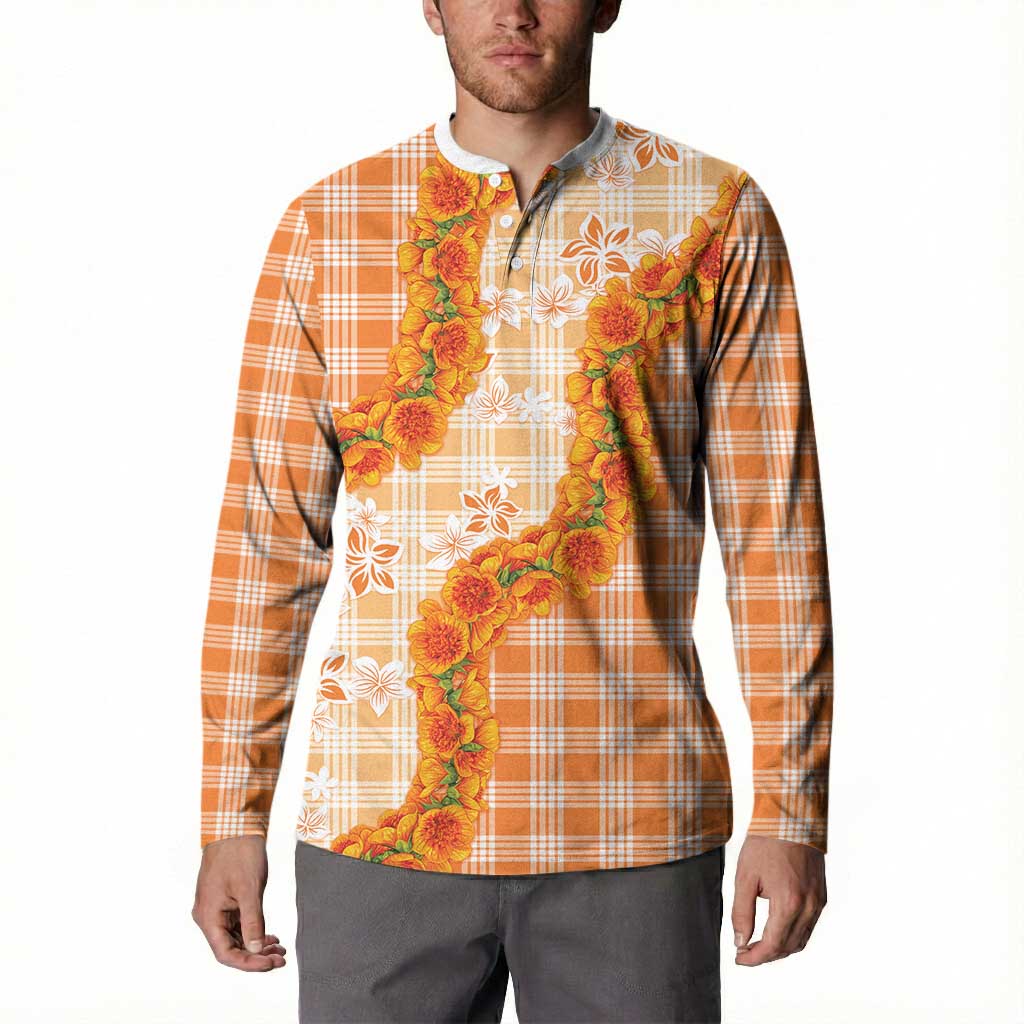 Orange Hawaii Palaka Button Sweatshirt Hawaiian Ilima Lei