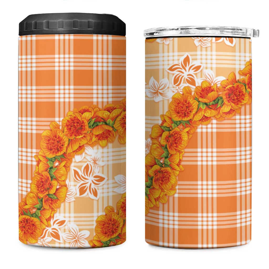 Orange Hawaii Palaka 4 in 1 Can Cooler Tumbler Hawaiian Ilima Lei