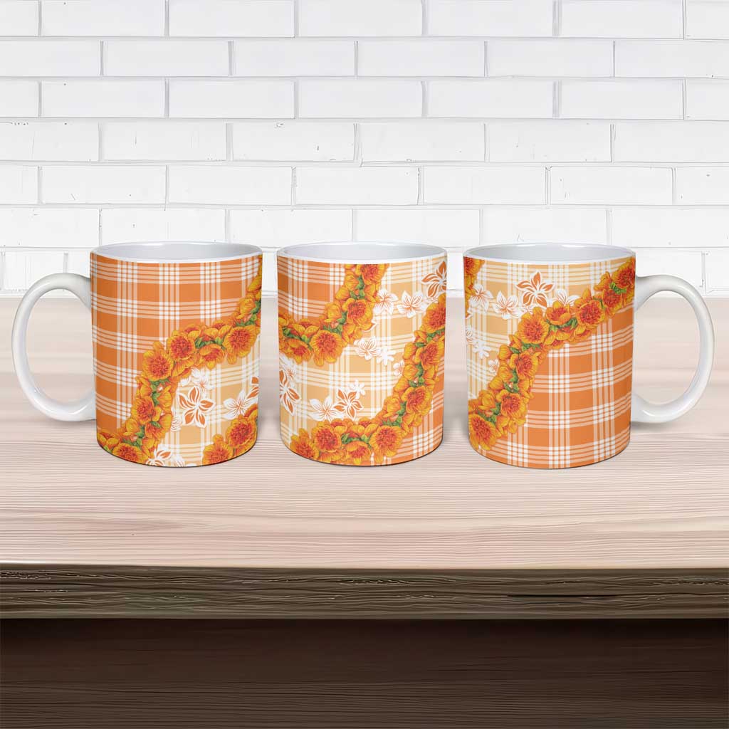 Orange Hawaii Palaka Ceramic Mug Hawaiian Ilima Lei