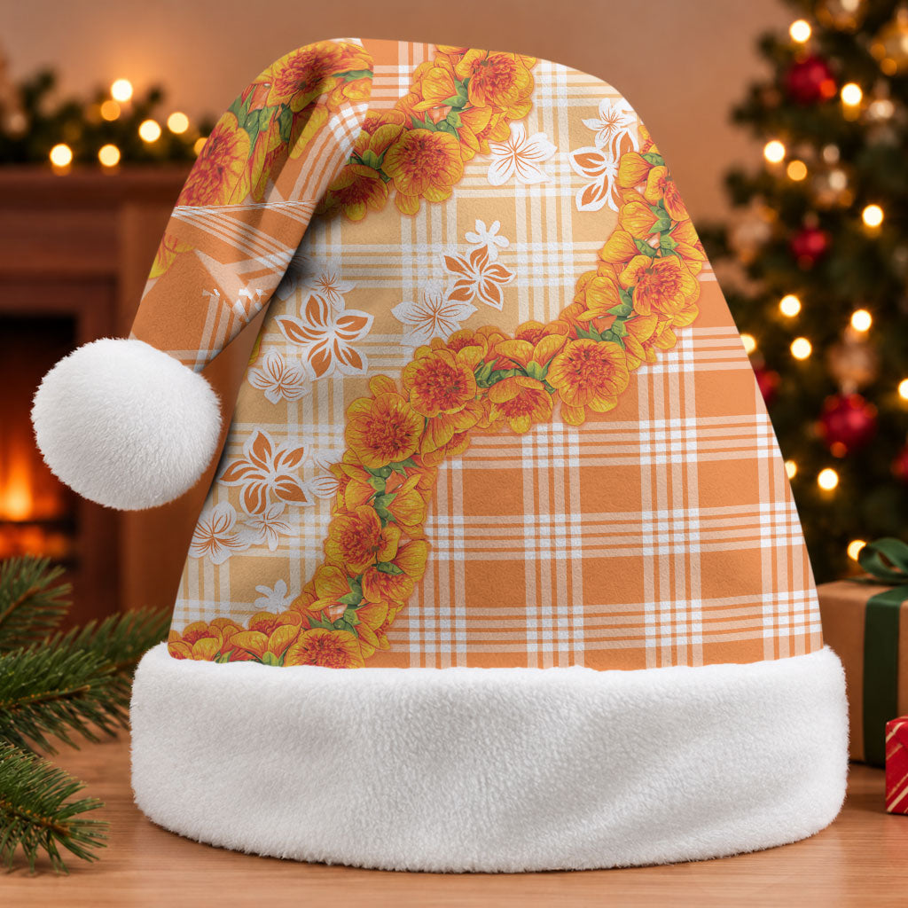 Orange Hawaii Palaka Christmas Santa Hat Hawaiian Ilima Lei LT05 Without Fur Orange - Polynesian Pride
