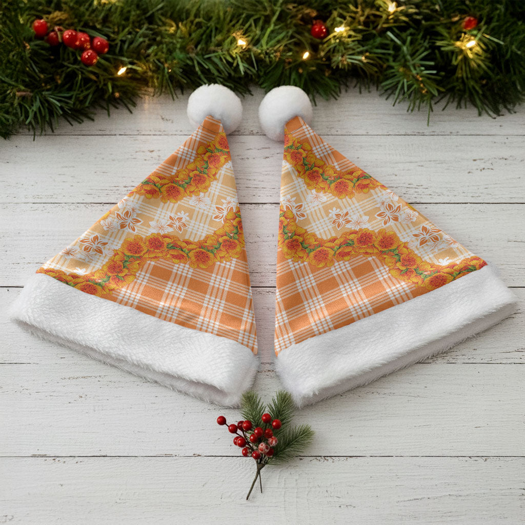 Orange Hawaii Palaka Christmas Santa Hat Hawaiian Ilima Lei LT05 - Polynesian Pride