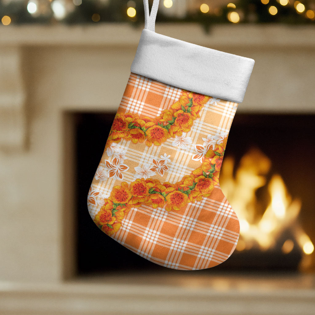 Orange Hawaii Palaka Christmas Stocking Hawaiian Ilima Lei LT05 Set of 2 Orange - Polynesian Pride