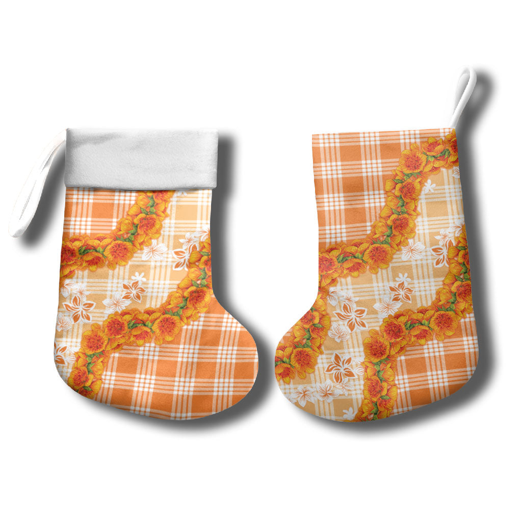 Orange Hawaii Palaka Christmas Stocking Hawaiian Ilima Lei LT05 - Polynesian Pride