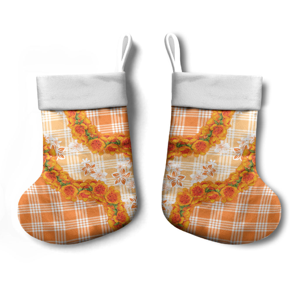 Orange Hawaii Palaka Christmas Stocking Hawaiian Ilima Lei LT05 - Polynesian Pride