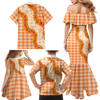 Orange Hawaii Palaka Family Matching Mermaid Dress and Hawaiian Shirt Hawaiian Ilima Lei LT05 - Polynesian Pride