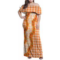 Orange Hawaii Palaka Family Matching Off Shoulder Maxi Dress and Hawaiian Shirt Hawaiian Ilima Lei LT05 Mom's Dress Orange - Polynesian Pride
