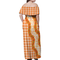 Orange Hawaii Palaka Family Matching Off Shoulder Maxi Dress and Hawaiian Shirt Hawaiian Ilima Lei LT05 - Polynesian Pride