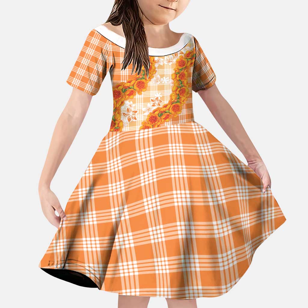 Orange Hawaii Palaka Family Matching Puletasi and Hawaiian Shirt Hawaiian Ilima Lei LT05 Daughter's Dress Orange - Polynesian Pride