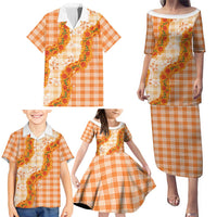 Orange Hawaii Palaka Family Matching Puletasi and Hawaiian Shirt Hawaiian Ilima Lei LT05 - Polynesian Pride