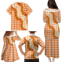 Orange Hawaii Palaka Family Matching Puletasi and Hawaiian Shirt Hawaiian Ilima Lei LT05 - Polynesian Pride