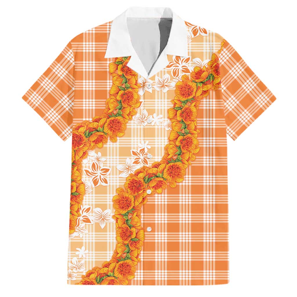 Orange Hawaii Palaka Family Matching Puletasi and Hawaiian Shirt Hawaiian Ilima Lei LT05 Dad's Shirt - Short Sleeve Orange - Polynesian Pride