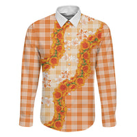Orange Hawaii Palaka Family Matching Puletasi and Hawaiian Shirt Hawaiian Ilima Lei LT05 Dad's Shirt - Long Sleeve Orange - Polynesian Pride