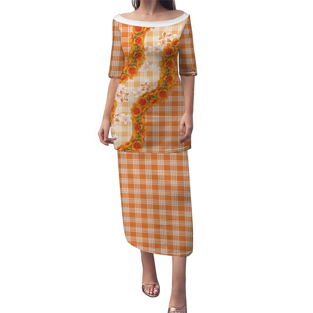 Orange Hawaii Palaka Family Matching Puletasi and Hawaiian Shirt Hawaiian Ilima Lei LT05 Mom's Dress Orange - Polynesian Pride