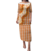 Orange Hawaii Palaka Family Matching Puletasi and Hawaiian Shirt Hawaiian Ilima Lei LT05 Mom's Dress Orange - Polynesian Pride
